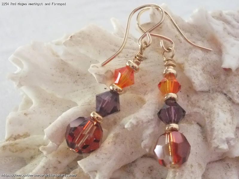 Red Magma Amethyst and Fireopal Swarovski Crystal Earrings