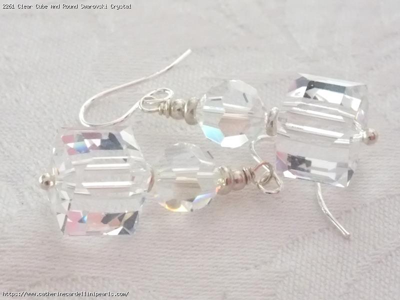 Clear Cube And Round Swarovski Crystal Earrings