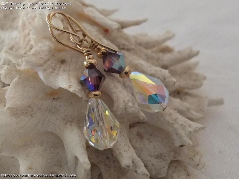 Teardrop Aurora Borealis Swarovski Crystal Teardrop and Amethyst Bicone Earrings