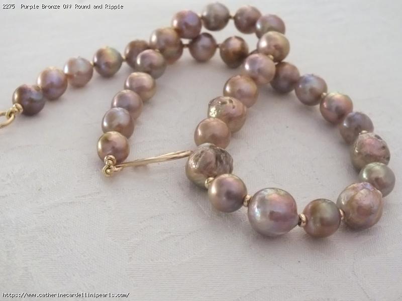  Purple Bronze Off Round and Ripple Freshwater Pearl Necklace
