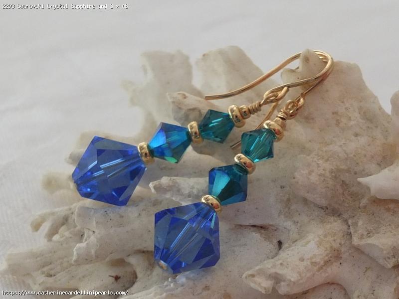 Swarovski Crystal Sapphire and 3 x AB Emerald Earrings