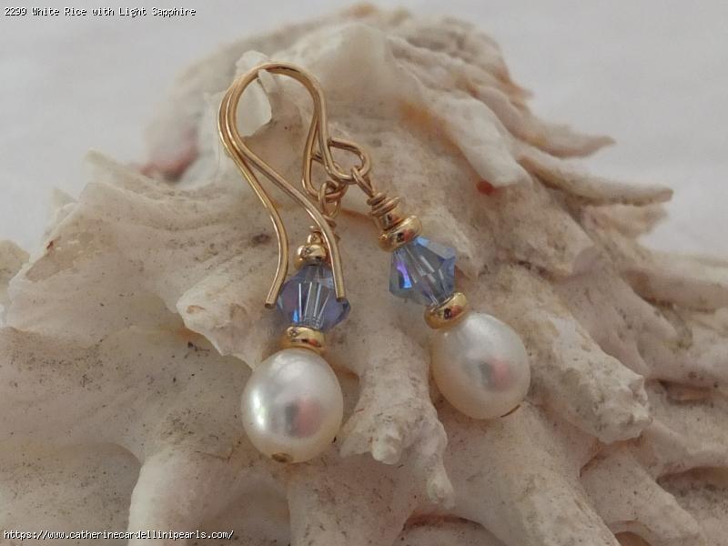 White Rice with Light Sapphire Swarovski Crystals Earrings