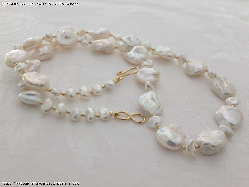 Huge and Tiny White Keshi Freshwater Pearl Longer Necklace