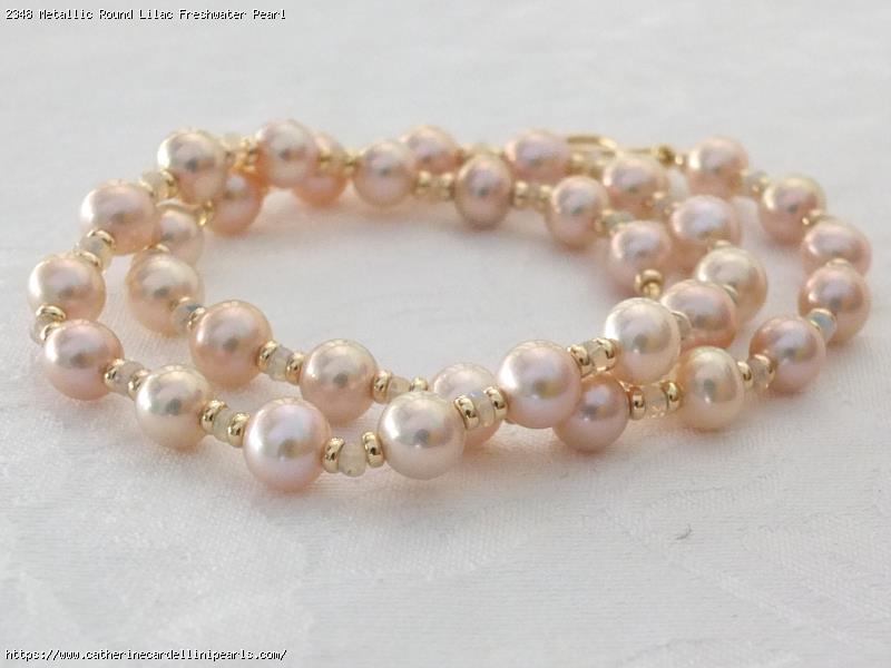 Metallic Round Lilac Freshwater Pearl Necklace with Welo Opal Spacers