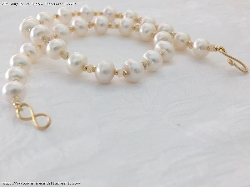 Huge White Button Freshwater Pearls and Welo Opal Rondelle Necklace