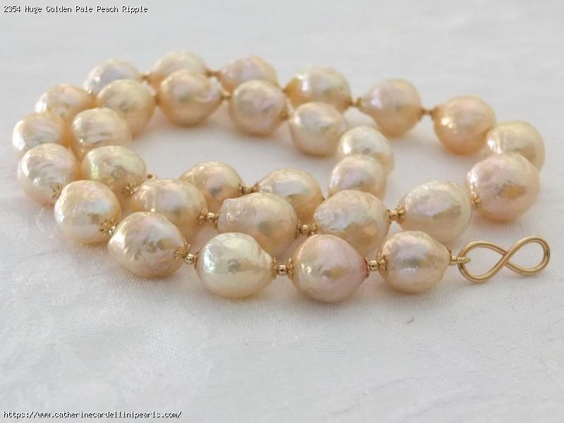 Huge Golden Pale Peach Ripple Freshwater Pearl Necklace