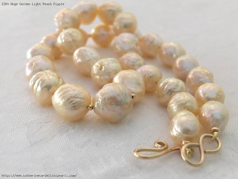 Huge Golden Light Peach Ripple Freshwater Pearl Necklace