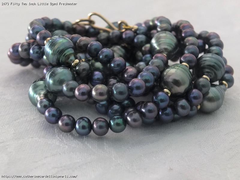 Fifty Two Inch Little Dyed Freshwater Pearls with Green Grey Tahitians Rope