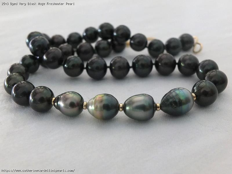 Dyed Very Black Huge Freshwater Pearl Necklace With Four Tahitians Necklace