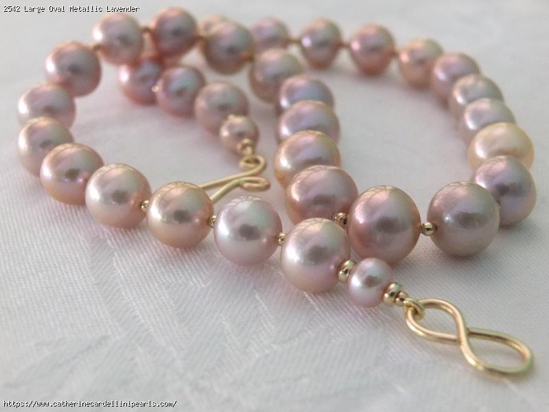 Large Oval Metallic Lavender Freshwater Pearl Necklace