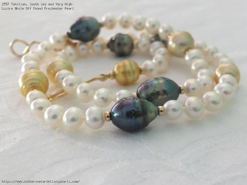 Tahitian, South Sea and Very High Lustre White Off Round Freshwater Pearl Necklace