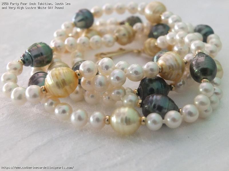 Forty Four Inch Tahitian, South Sea and Very High Lustre White Off Round Freshwater Pearl  Rope