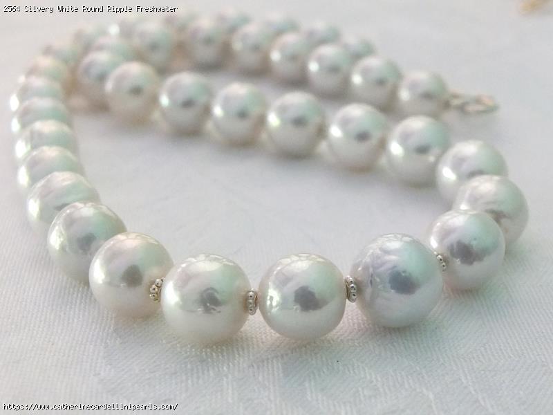 Silvery White Round Ripple Freshwater Pearl Necklace