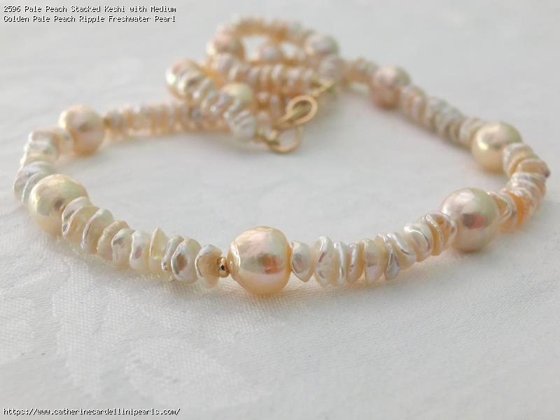 Pale Peach Stacked Keshi with Medium Golden Pale Peach Ripple Freshwater Pearl Necklace