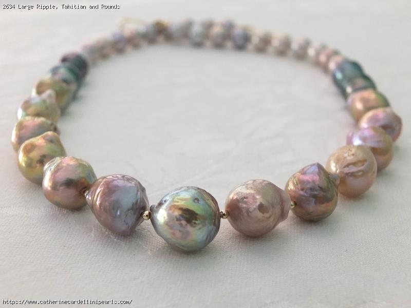 Large Ripple, Tahitian and Rounds Rainbow Necklace