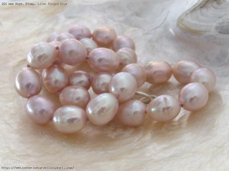 AAA Huge, Plump, Lilac Ringed Rice Freshwater Pearl Necklace