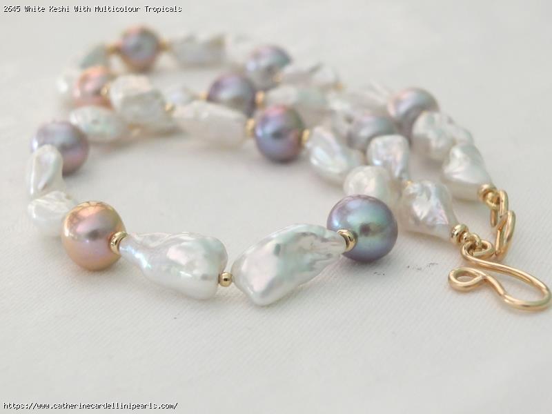 White Keshi With Multicolour Tropicals Freshwater Pearl Necklace