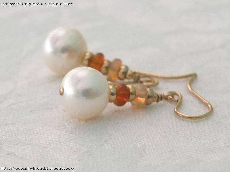 White Chubby Button Freshwater Pearl and Ethiopian Opal Rondelle Earrings