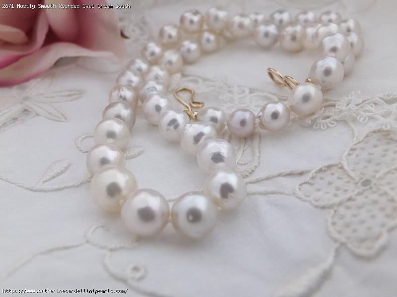 Mostly Smooth Rounded Oval Cream South Sea Pearl Necklace