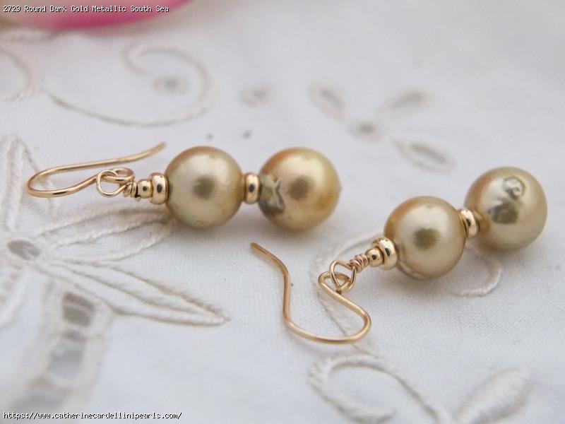 Round Dark Gold Metallic South Sea Pearl Earrings