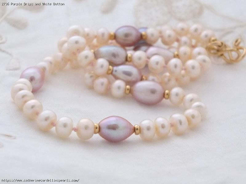 Purple Drips and White Button Freshwater Pearl Necklace