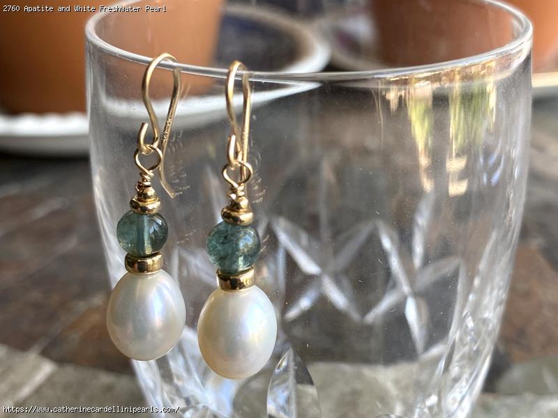 Apatite and White Freshwater Pearl Earrings