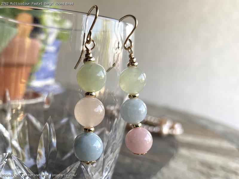 Multicolour Pastel Beryl Round Bead Earrings