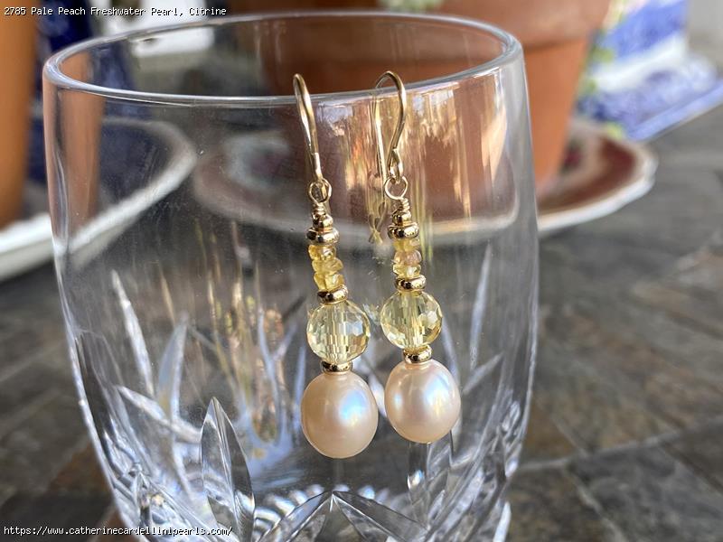 Pale Peach Freshwater Pearl, Citrine and Yellow Sapphire Earrings