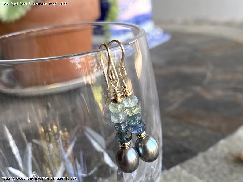 Dyed Grey Freshwater Pearl with Graduated Aquamarine Earrings