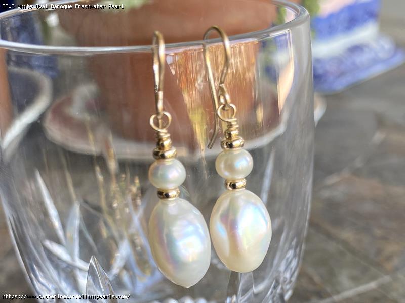 White Oval Baroque Freshwater Pearl Earrings