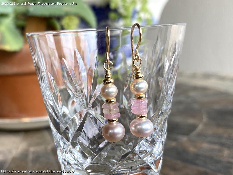 Lilac and Peach Freshwater Pearls with Pink Aquamaine Earrings