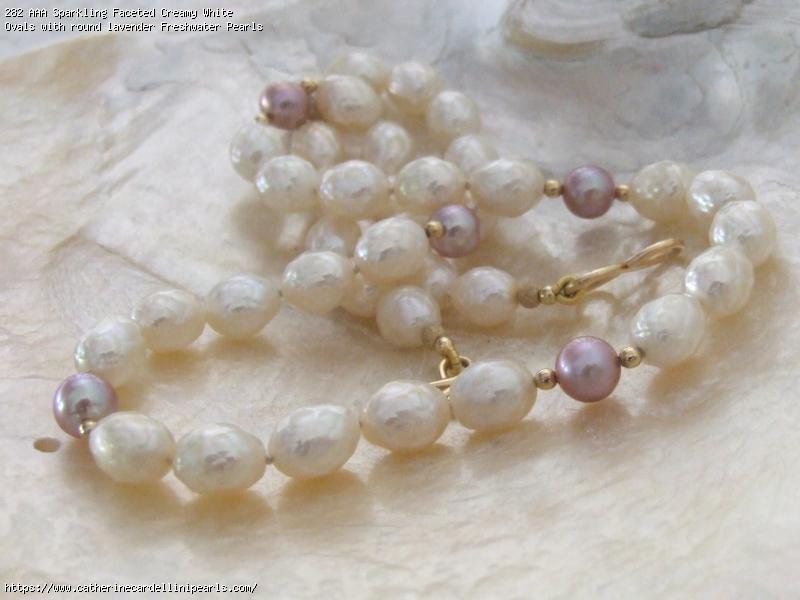 AAA Sparkling Faceted Creamy White Ovals with round lavender Freshwater Pearls Necklace