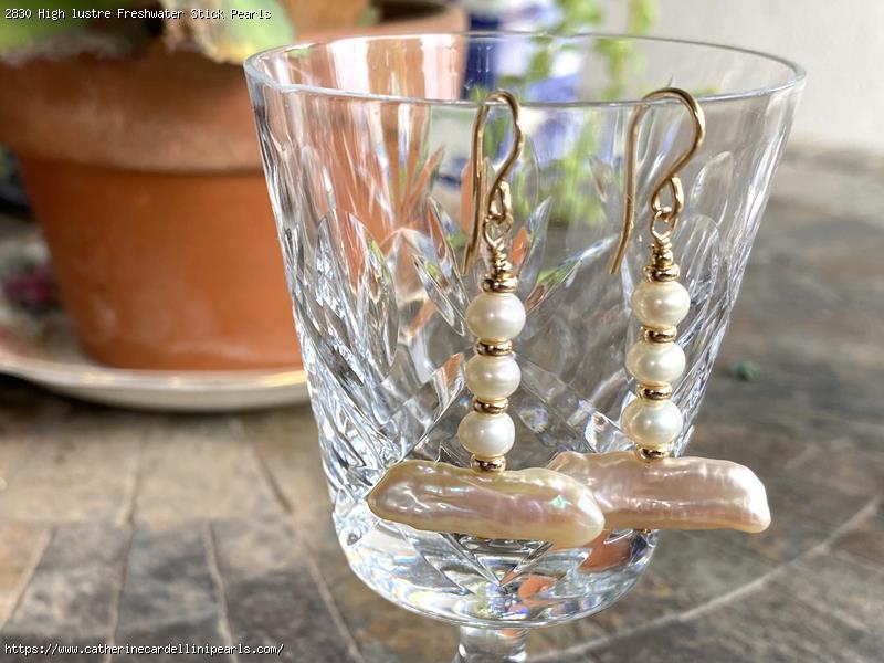 High lustre Freshwater Stick Pearls with Little White Button Pearls Earrings