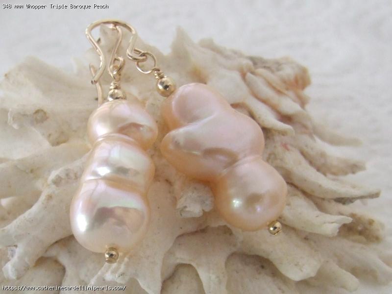 AAA Whopper Triple Baroque Peach Freshwater Pearl Drop Earrings