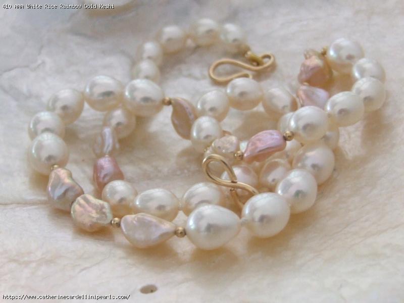 AAA White Rice Rainbow Gold Keshi Freshwater Pearl Necklace