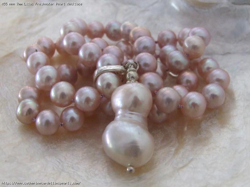AAA 7mm Lilac Freshwater Pearl Necklace with Huge Baroque Pearl Enhancer