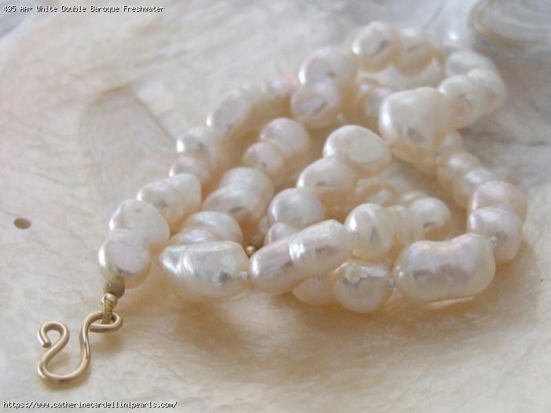 AA+ White Double Baroque Freshwater Pearl Necklace