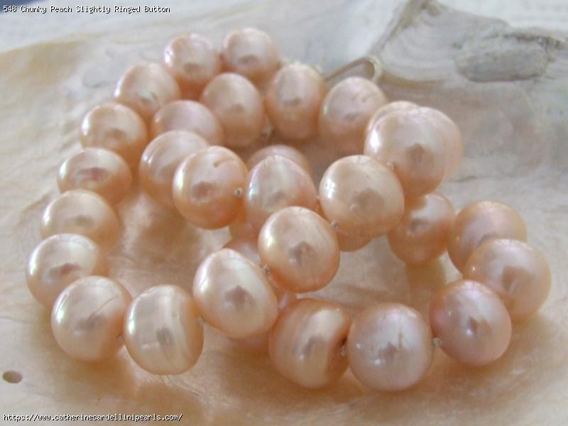 Chunky Peach Slightly Ringed Button Freshwater Pearl Necklace