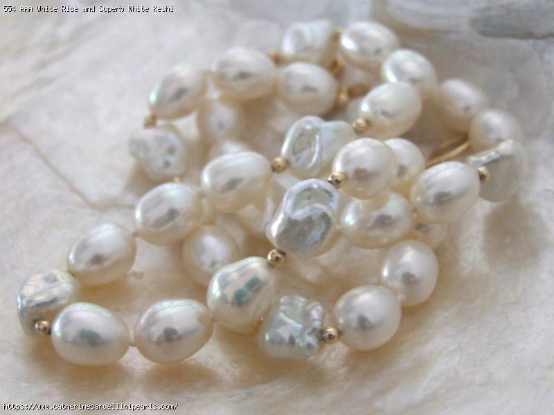 AAA White Rice and Superb White Keshi Freshwater Pearl Necklace - Simona