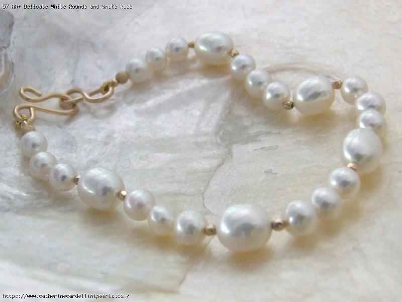 AA+ Delicate White Rounds and White Rice Freshwater Pearl Bracelet