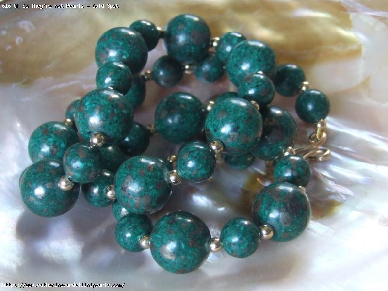 Ok So They're not Pearls - Gold Spot Malachite Necklace And Earring Set