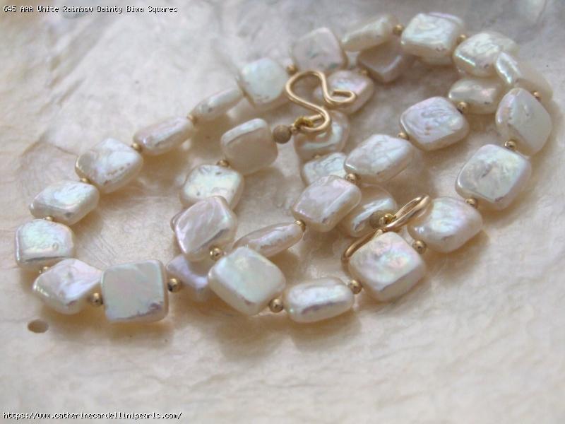 AAA White Rainbow Dainty Biwa Squares Freshwater Pearl Necklace 