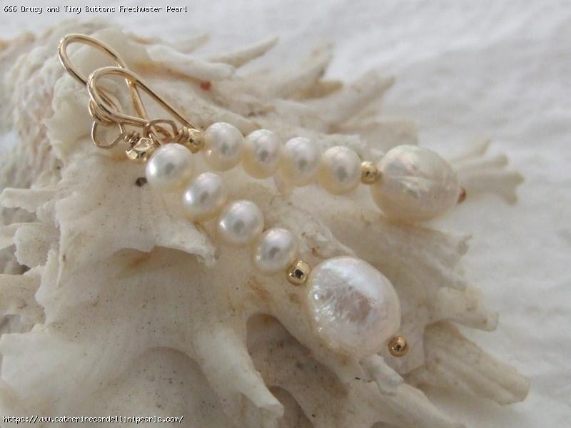 Drusy and Tiny Buttons Freshwater Pearl Earrings