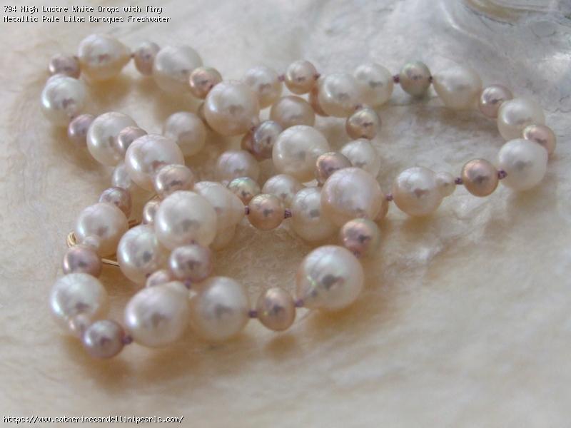 High Lustre White Drops with Tiny Metallic Pale Lilac Baroques Freshwater Pearl Necklace