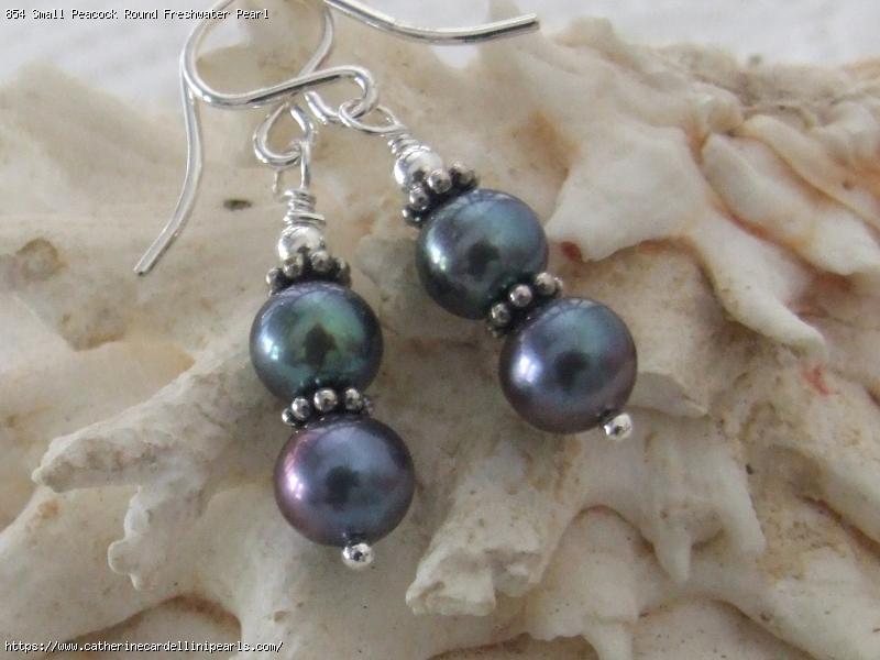 Small Peacock Round Freshwater Pearl Drop Earrings