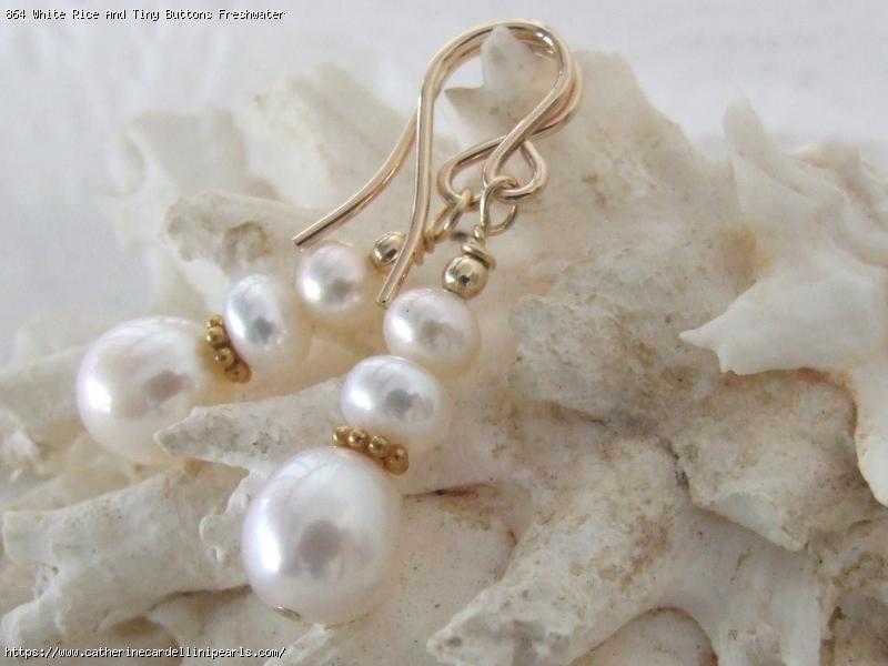White Rice And Tiny Buttons Freshwater Pearl Drop Earrings