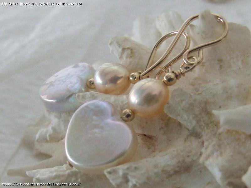 White Heart And Metallic Golden Apricot Rice Freshwater Pearl Drop Earrings