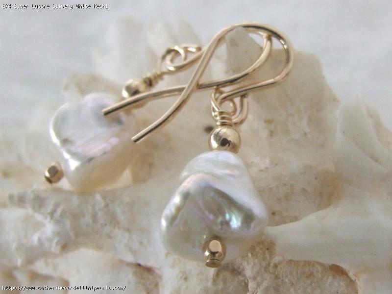 Super Lustre Silvery White Keshi Freshwater Pearl Drop Earrings