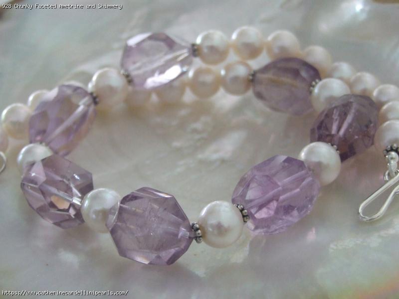 Chunky Faceted Ametrine and Shimmery White Baroque Freshwater Pearl Necklace