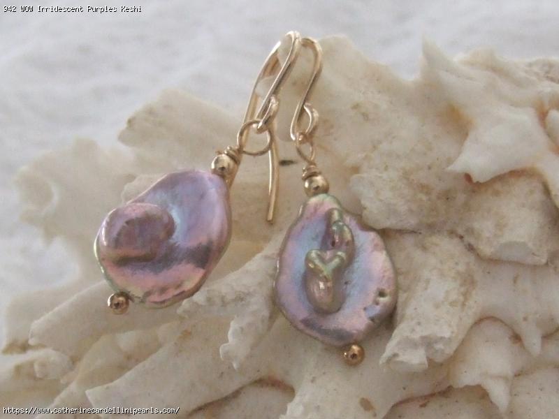 WOW Irridescent Purples Keshi Freshwater Pearl Drop Earrings